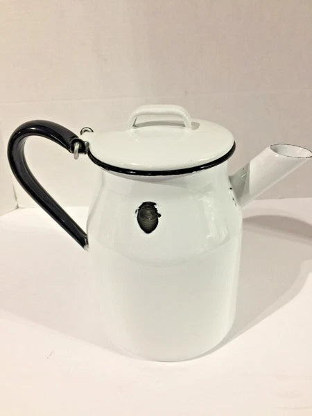 Vintage White Enamelware Coffee/Tea Pot Kitchen,Cottage,Farmhouse Camping Décor!