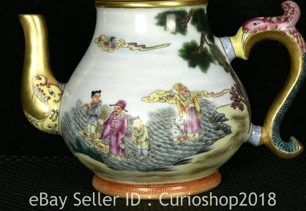 8.4" Qing Qianlong Marked Enamel Colour Porcelain 8 Immortal Wine Tea Pot Flagon