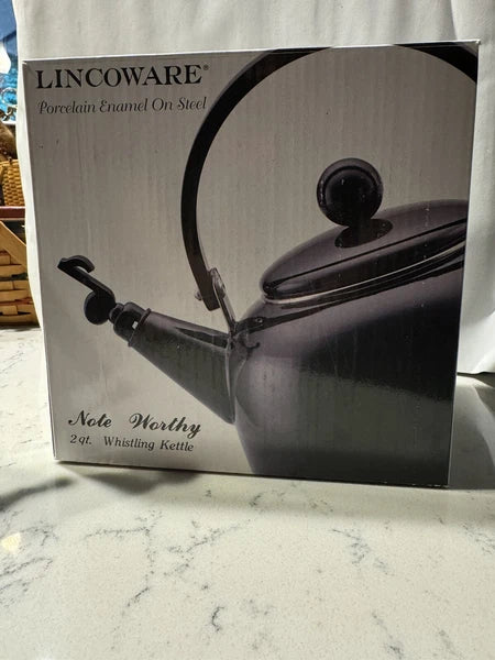 Lincoware Tea Kettle Black Enamel Whistling Teapot Vintage Kitchen