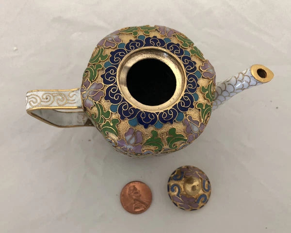 Vintage Cloisonne Enamel and Bronze 2 Teapot Set