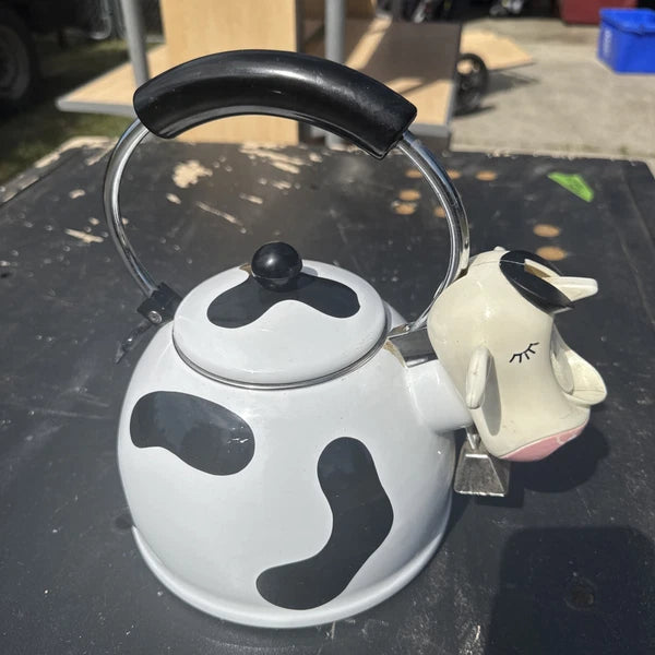 ⁶ Vintage Rare M Kamenstein Cow Tea Kettle Enamel Whistling Teapot 1992