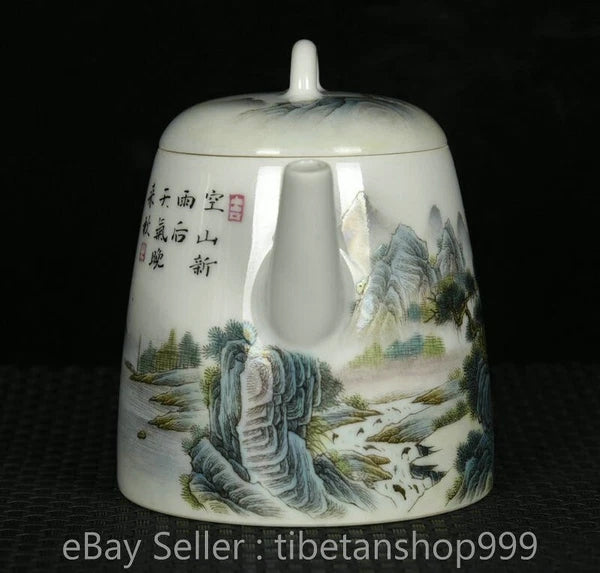 5" Old Chinese Yongzheng Enamel Porcelain Landscape Handle Tea Pot Kettle