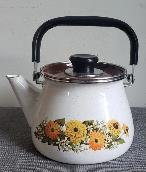 Tea Pot Vintage Old  Enamel Porcelain Tea Kettle