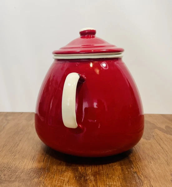 Red Enamelware Tea Kettle 1907 by Emalia Olkusz 5 cup Stovetop Tea Pot Poland