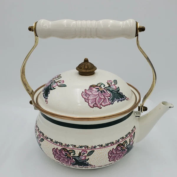 Vintage Tea Kettle Tea Pot Enamel Ware Purple Floral Flower Preferred stock