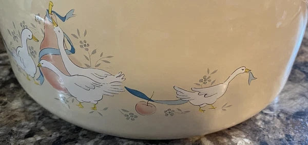 Vtg 80s International Marmalade Enamel Whistling Tea Kettle Country Goose