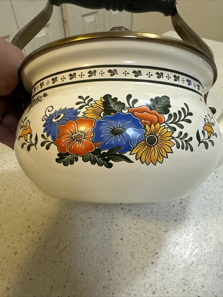 Gailstyn-Sutton Tea Pot Kettle Enamel Jardine Collection MCM Floral 1981 Japan