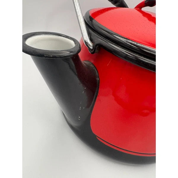 Vintage Kook King Ware Enamelware Tea Kettle Deep Red and Black Vollrath