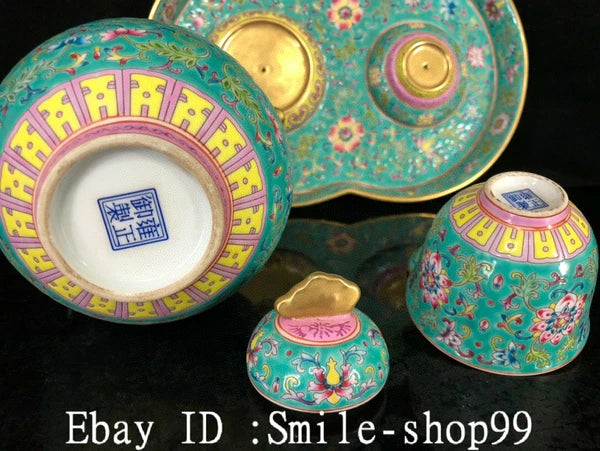 7.8" Old Qing Dynasty Enamel Colour Porcelain Gilt Wine Tea Pot Flagon Cup Set