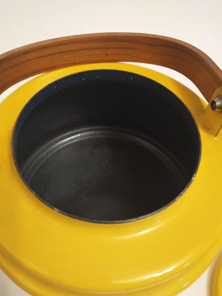 Vintage Cousances (Le Creuset) MCM Yellow Enamel Tea Kettle Teak Handle