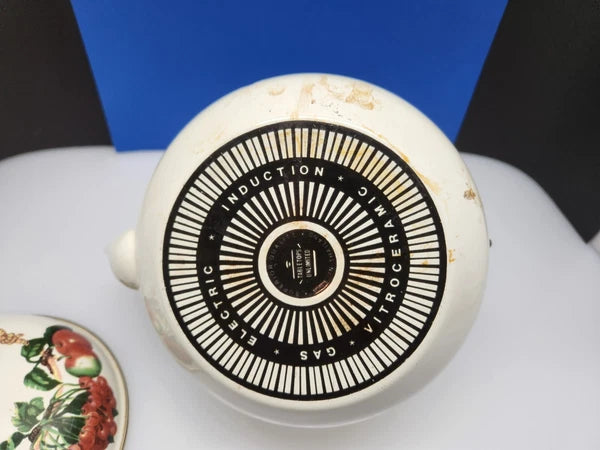 Tabletops Unlimited Vitroceramic Tea Pot With Lid Enamel Fruit Pattern