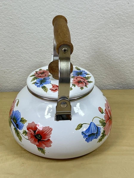 vtg 1983 Enamel Dogwood Tea Pot Kettle Gailstyn-Sutton Cottagecore