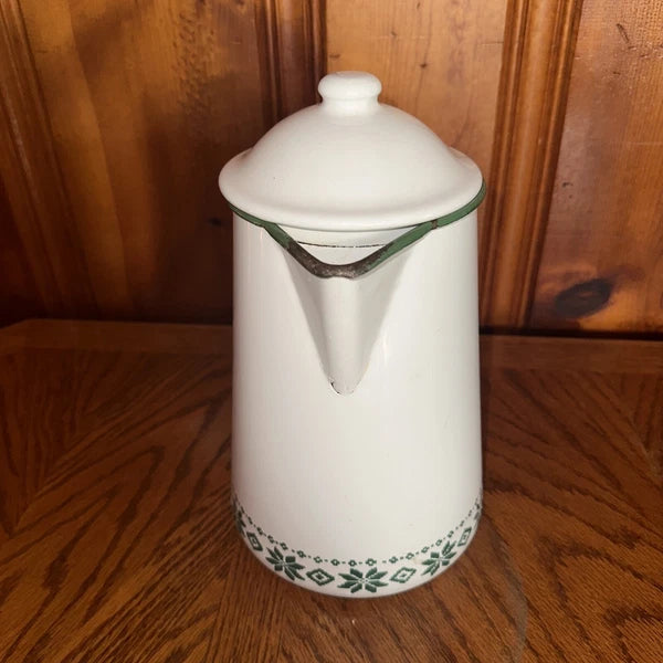 Vtg Ralph Lauren Enamel Coffee Tea Pot Tea Kettle Made In Japan . Green White