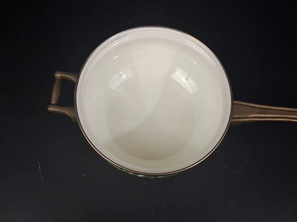 Vtg Lot Enamel Cookware Pots Tabletops Unlimited Cornucopia Teapot Brass Handles