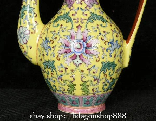 9" Yongzheng Marked Enamel Porcelain Flower Leaf Pattern Tea Wine Pot Cup Set