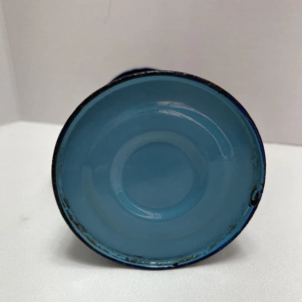 Vintage Enamel Toleware Metal Teapot w Lid Robin Egg Blue with Floral Design 6"