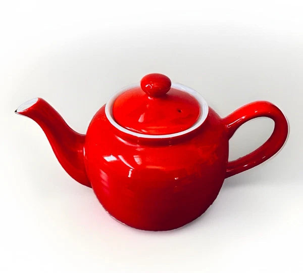 Vintage Mid Century Modern Red Glazed Pottery 3-Cup Tea Pot Enameled Interior 9”
