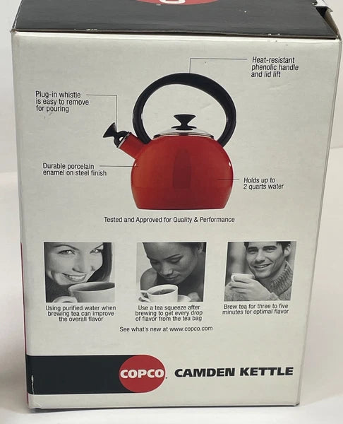 NOS COPCO CAMDEN 2QT BLUE ENAMEL WHISTLING TEA KETTLE POT