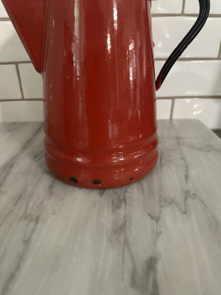 Red Enamel Teapot Metal Enamelware Farmhouse Country Vintage French