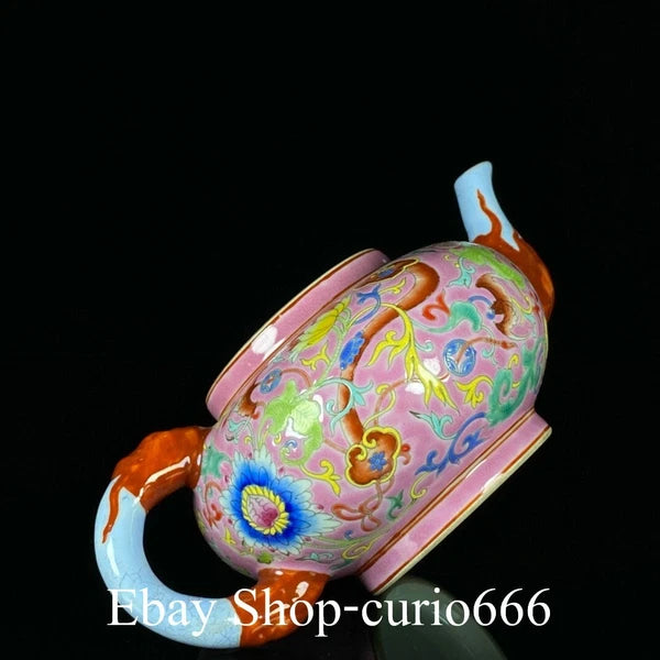 Yongzheng Marked Colour Enamel Porcelain Flower Ruyi Pattern Wine Kettle Tea Pot