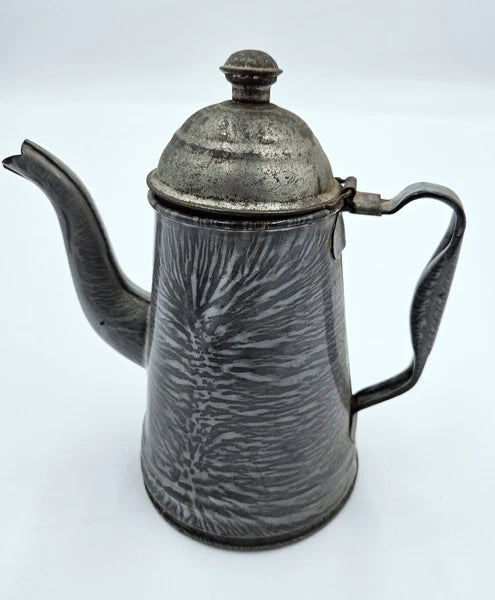 Antique Vintage Enamelware Coffee Tea Pot Primative Decor