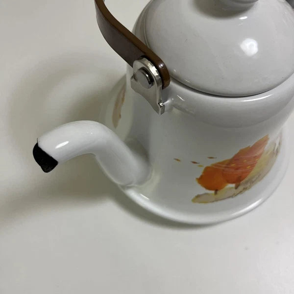Kettle Showa Retro Bell White Enamel Coffee Tea Pot Cottage Style Used