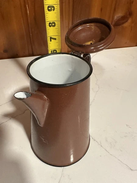 VINTAGE Old metal Enameled brown teapot from the 70s