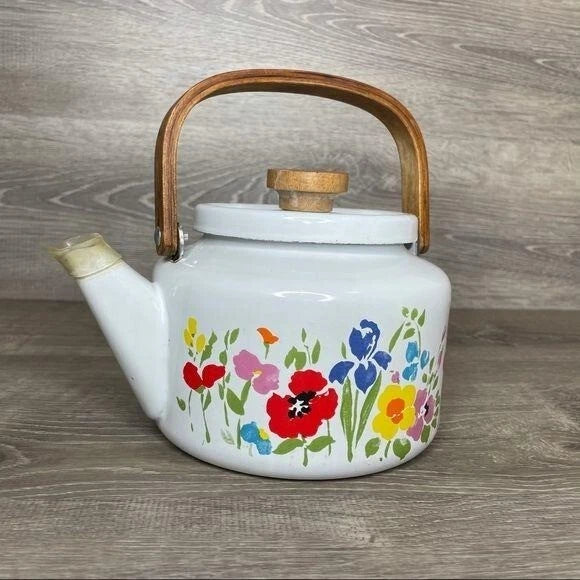 Vintage gailstyn sutton early spring enamel teapot