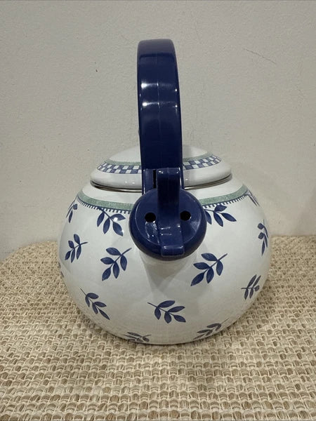 Villeroy & Boch Switch 3 Whistling Tea Kettle Enamel Metal Vintage Blue EUC!!!