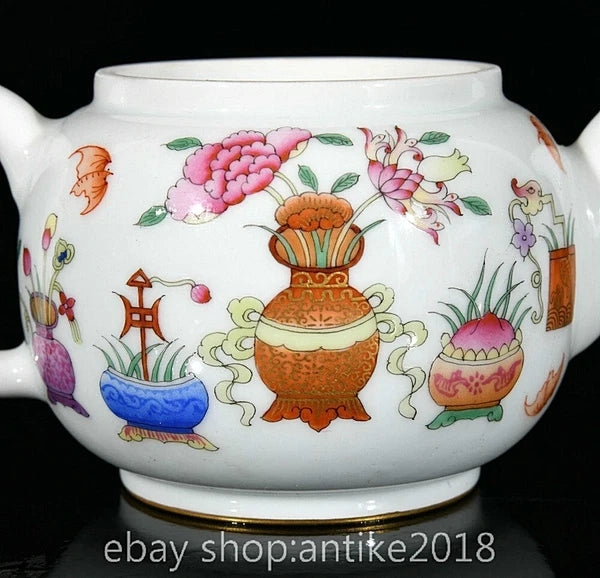 5.6" Old Chinese Qianlong Enamel Porcelain Eight Treasures Tea Pot Kettle