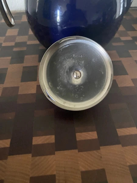 Vintage Chantal Dark Blue Tea Kettle Enamel On Steel With Stainless Accents 2QT