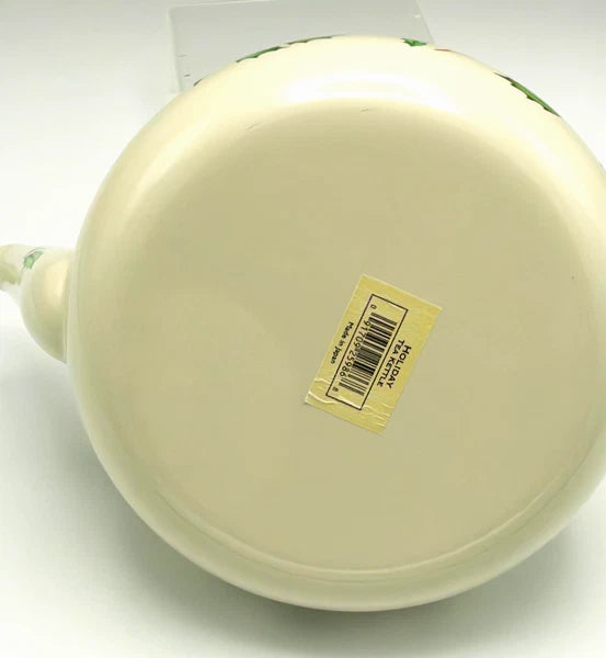 Lenox Holiday Tea Kettle Holly Berry Metal Enamel Gold Trim Teapot with Lid