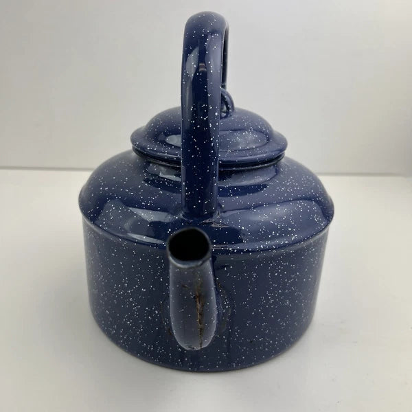 Vintage Blue Enamel Enamelware Teapot Kettle Lid