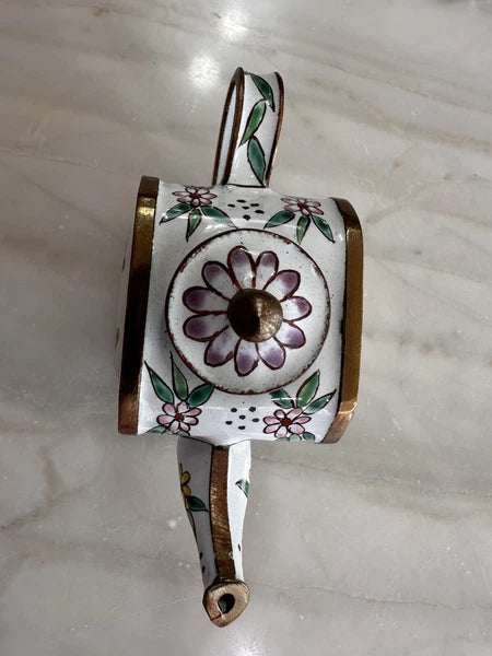 Enamel Miniature Teapot Dancing Mice Charolette Collectibles~Vintage