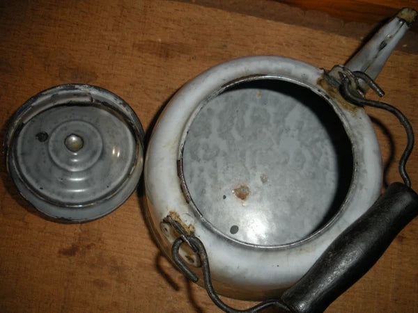 Vintage Gray Graniteware Enamelware TEA POT