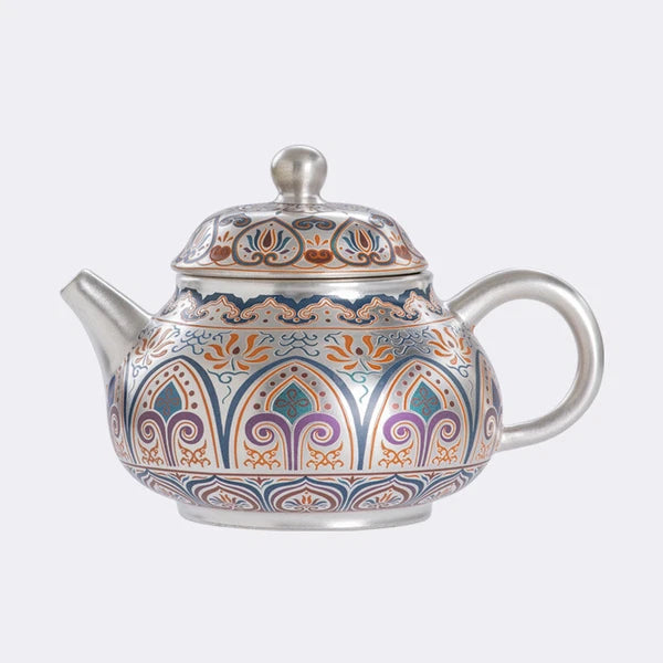 999 Silver Enamel Color Fengming Pot Ceramic Silver Teapot Kung Fu Tea Set Cups