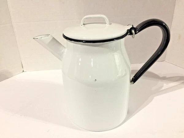 Vintage White Enamelware Coffee/Tea Pot Kitchen,Cottage,Farmhouse Camping Décor!