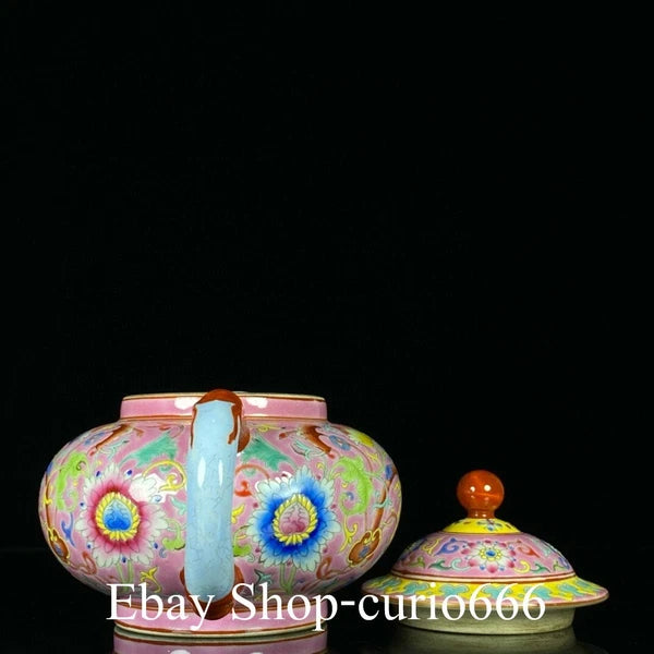 Yongzheng Marked Colour Enamel Porcelain Flower Ruyi Pattern Wine Kettle Tea Pot