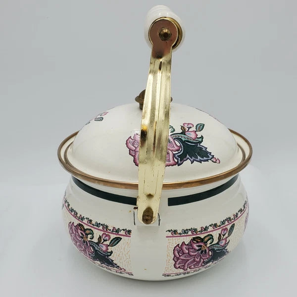 Vintage Tea Kettle Tea Pot Enamel Ware Purple Floral Flower Preferred stock