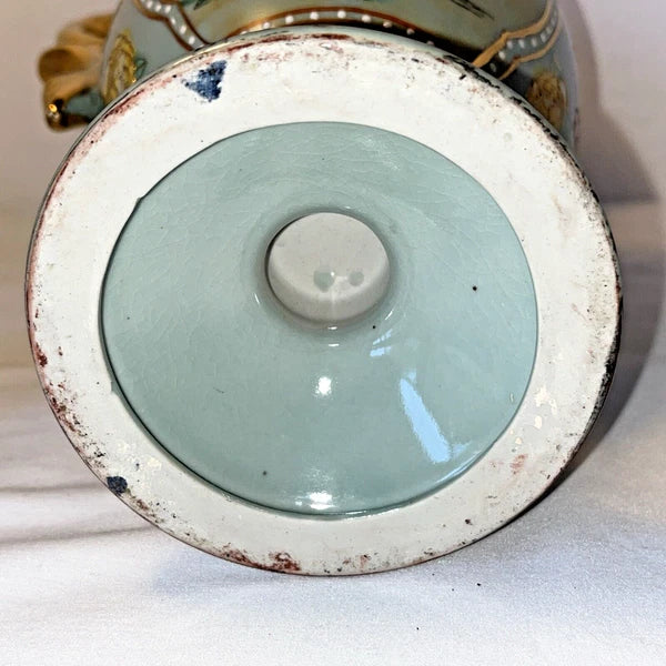 Tall Porcelain Carafe Chocolate Pot Pitcher & Lid Enamel Gold Accents Victorian