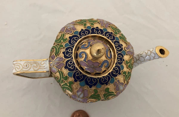 Vintage Cloisonne Enamel and Bronze 2 Teapot Set