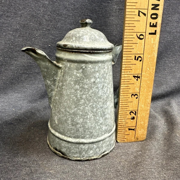 Early Small Gray Granite Ware Enamel Coffee Tea Pot 5"