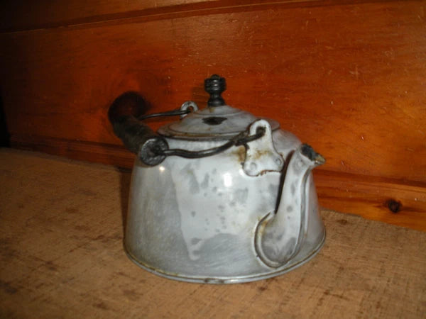 Vintage Gray Graniteware Enamelware TEA POT