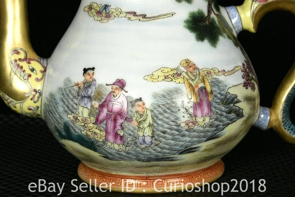 8.4" Qing Qianlong Marked Enamel Colour Porcelain 8 Immortal Wine Tea Pot Flagon