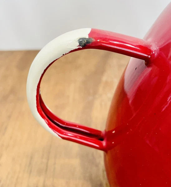 Red Enamelware Tea Kettle 1907 by Emalia Olkusz 5 cup Stovetop Tea Pot Poland