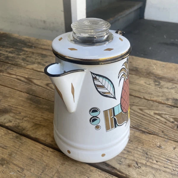 Vintage MCM Georges Briard Ambrosia Enamel Coffee Tea Pot Fruit Pineapple