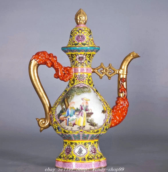YongZheng Colour Enamel Porcelain Gilt Dragon Beast Belle Wine Tea Pot Flagon