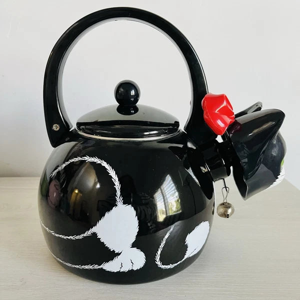 Vintage 1995 Ancona Kitty Cat Bow Tea Kettle Teapot Black And White