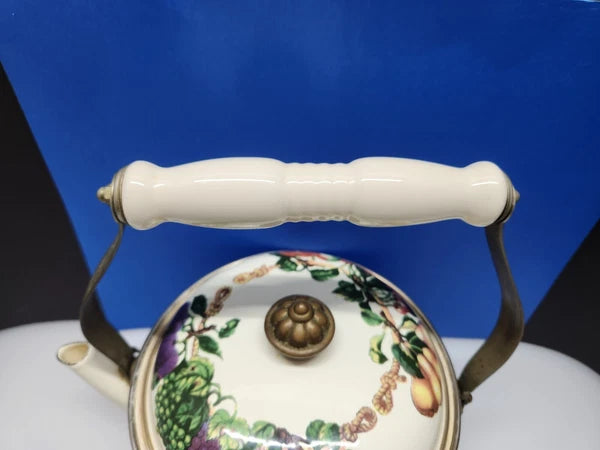 Tabletops Unlimited Vitroceramic Tea Pot With Lid Enamel Fruit Pattern
