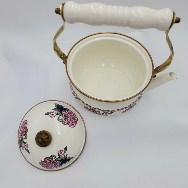 Vintage Tea Kettle Tea Pot Enamel Ware Purple Floral Flower Preferred stock